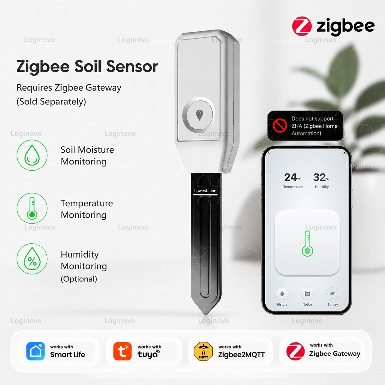 Smart Garden Home Assistant - Zigbee Sensor Tanah Detektor Kelembapan Suhu