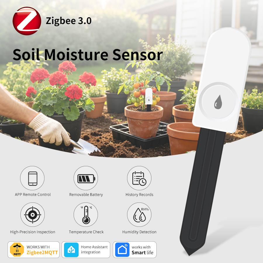 Smart Garden Home Assistant - Sensor Kelembaban Tanah Pintar ZigBee, Pengukur